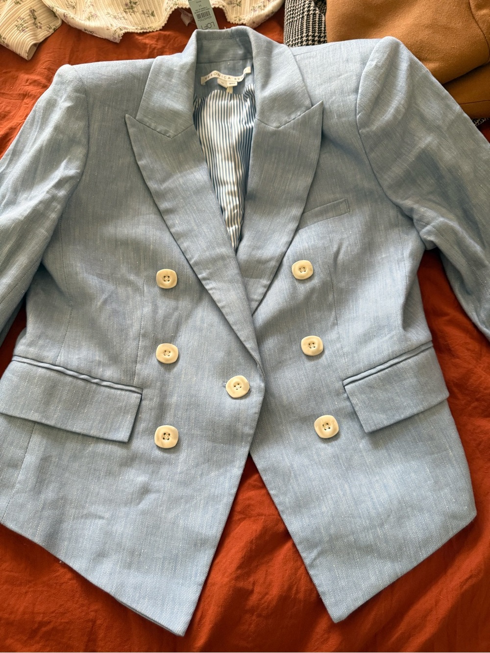 Veronica Beard Diego Powder Blue Double-Breasted Blazer sz 12